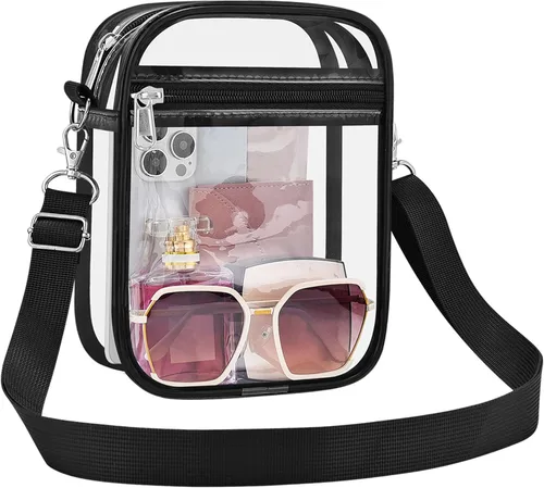 Bolsa transparente aprobada por estadios para mujeres, bolsa cruzada transparente para eventos de estadio, conciertos, festivales Negro