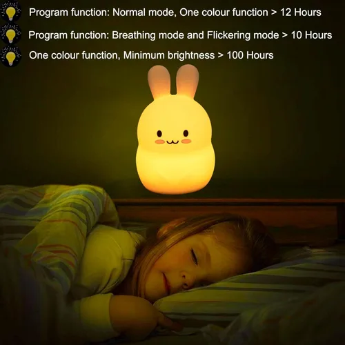Miniatura 3 de Luces nocturnas de conejo de gran tamaño, lámpara de noche para dormitorio, resistente a la rotura, cuidado de los ojos, brillo ajustable, ajuste
