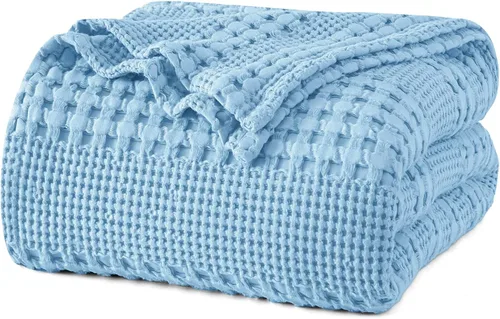 Miniatura 17 de PHF - Manta tejida de punto gofre 100% algodón, suave, ligera, transpirable, acogedora, de verano, para sofá y cama, tejida, estética, decoración