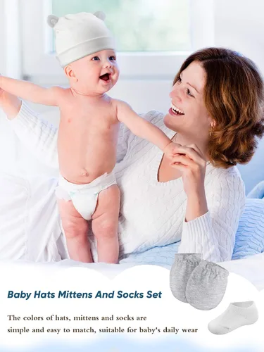 Miniatura 5 de Conjunto de gorros y calcetines para bebé, gorros para recién nacidos, orejas de oso