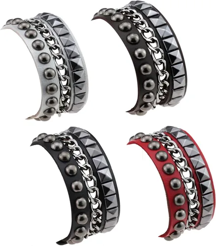Caiyao Juego de 4 pulseras punk góticas de piel sintética con remaches y tachuelas, para hombre y mujer, estilo hip hop, unisex, regalo de joyería A