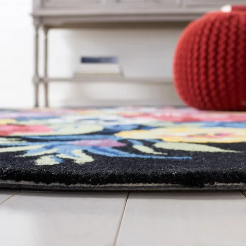 Miniatura 5 de SAFAVIEH Chelsea Collection - Alfombra de pasillo, 2 pies 3 pulgadas x 8 pies, negro y rosa, hecho a mano, lana floral francesa, ideal para zonas