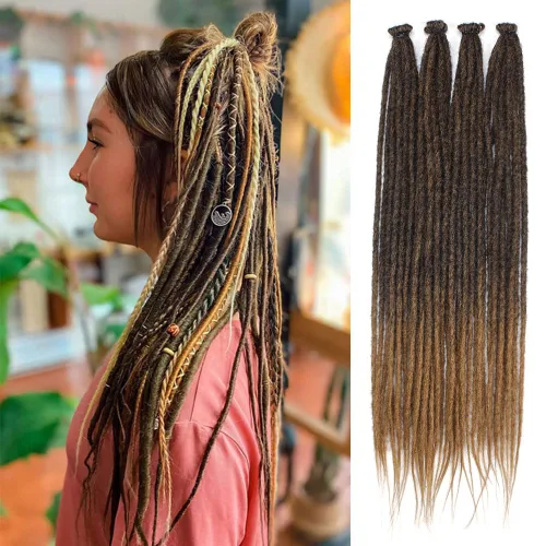 Miniatura 15 de Kraler - Extensiones de rastas de 22 pulgadas con 40 hebras, trenzadas a mano, estilo reggae, de color blanco perla, sintéticas, de 0,6 cm de ancho