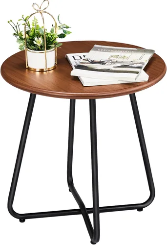 Outvita Mesa auxiliar para interiores y exteriores, pequeña mesa auxiliar de patio, redonda de metal, portátil, impermeable, resistente a la