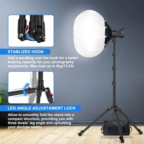 Miniatura 5 de Anautin Soporte de luz extensible para fotografía, soporte de trípode ligero de 6.6 pies para viajes, soporte de iluminación de estudio resistente
