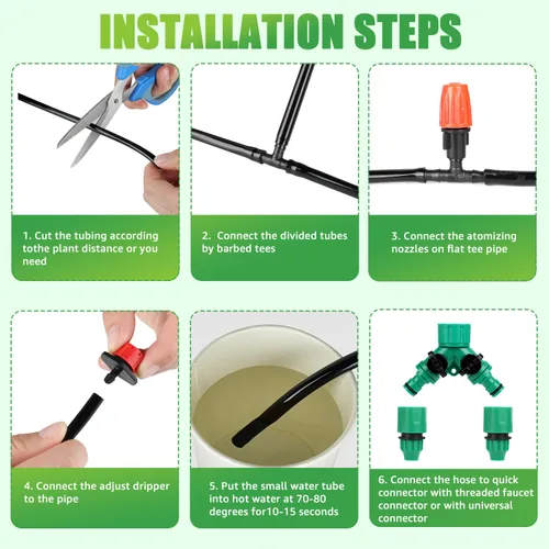 Miniatura 5 de Sistema de riego por goteo de 164 pies, sistema automático de riego de jardín de 192 piezas con rociador de boquilla de nebulización ajustable, tubo