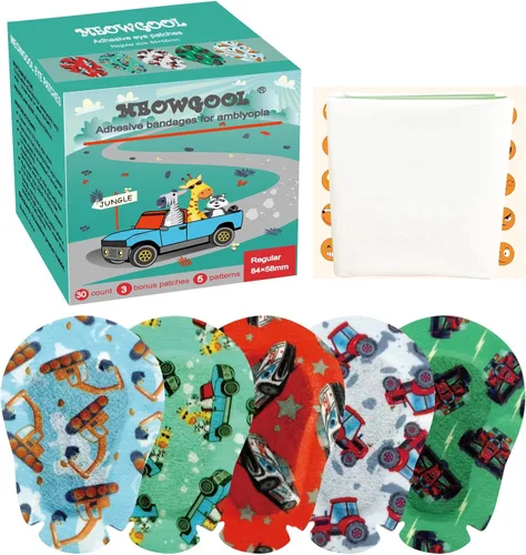 Parches adhesivos para ojos para niños con ojo perezoso, 30+3 parches adicionales, vendajes adhesivos para ambliopía, 5 diseños divertidos para