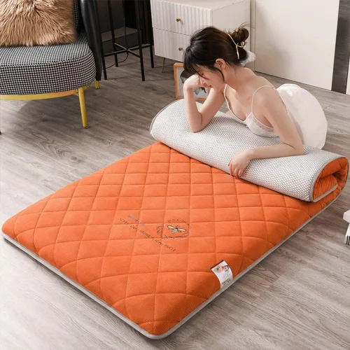 KKCD Shikibuton - Colchón de futón japonés de felpa, cálido y suave, colchón enrollable para tatami, tapete portátil para dormir con fibra de Naranja