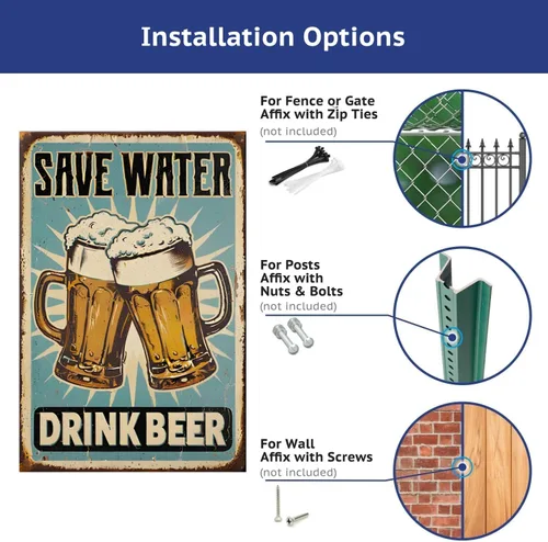 Miniatura 6 de Letreros de Metal "Ahorra Agua Bebe Cerveza" Decoración para Bar en Casa - Gracioso Letrero de Hojalata con Lemas Retro, Perfecto para Bar de Cueva