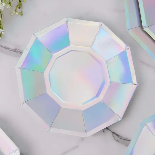 Miniatura 2 de Efavormart - Paquete de 25 platos de papel decagonal iridiscentes de 7.5 pulgadas, platos de postre geométricos resistentes de 300 GSM para Tipo 3