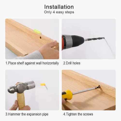 Miniatura 8 de Estantes flotantes de roble – Repisa de madera natural montada en la pared – Repisa de fotos – Estante de almacenamiento de pared para oficina