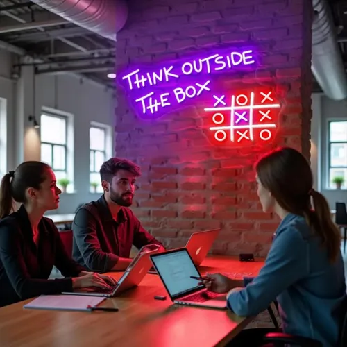 Miniatura 3 de Letrero de neón Think Outside The Box, decoración de pared motivacional, letrero LED de inspiración, letrero LED con cita positiva, oficina en casa