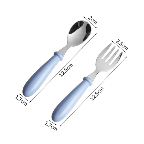 Miniatura 3 de 4 utensilios para niños pequeños, tenedores y cucharas para niños, utensilios de acero inoxidable para bebés, juego de cubiertos para bebé con caja
