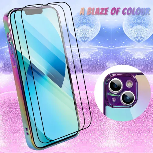Miniatura 3 de Bonoma Funda magnética para iPhone 13 【Soporte para Magsafe】Protector de cámara de lujo de cristal fluorescente iridiscente con láser brillante + 2