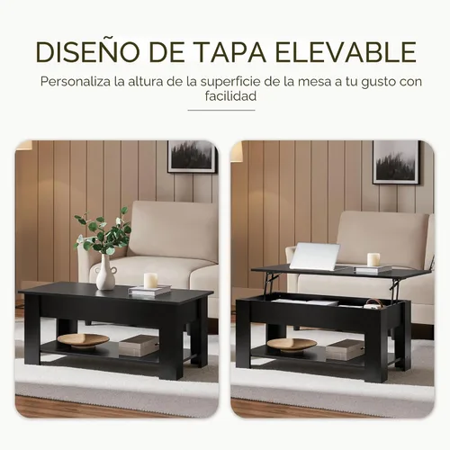 Miniatura 4 de Yaheetech Mesa de café de madera, mesa de centro con estante de almacenamiento oculto grande, mesa de comedor con superficie elevada para sala