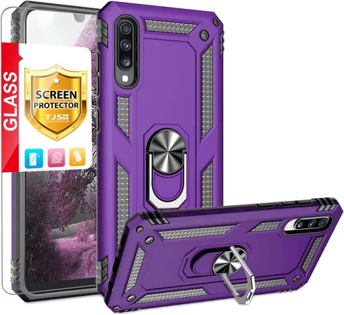 Miniatura 11 de TJS Funda compatible con Samsung Galaxy A50 2019, con protector de pantalla de vidrio templado, anillo de metal, soporte magnético, resistente Negro