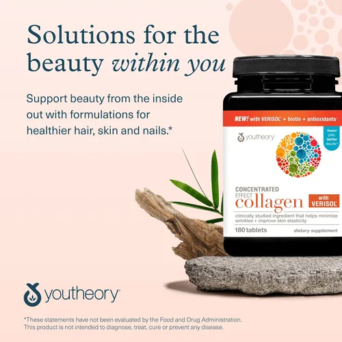 Miniatura 7 de Youtheory Colágeno de efecto concentrado con verisol, péptidos de colágeno con vitaminas C y B, apoya el cabello, las uñas, los huesos