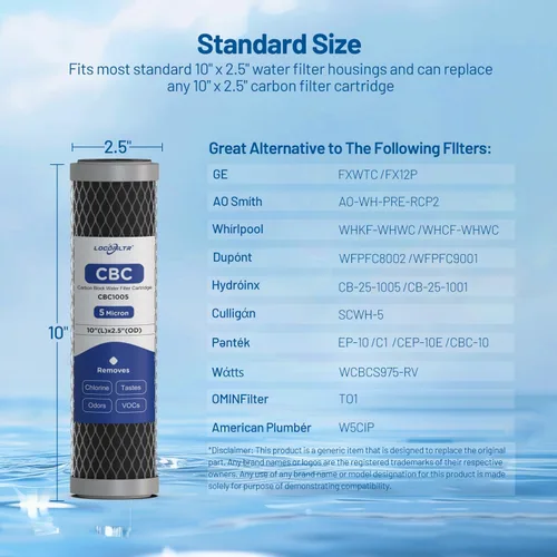 Miniatura 5 de Filtro de sedimentos de cuerda para toda la casa de 5 micras de 10 x 2.5 pulgadas y filtro de agua de bloque de carbono compatible con sistemas