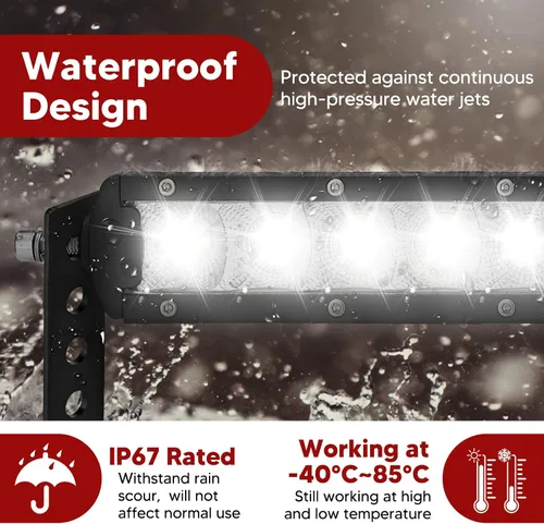 Miniatura 6 de Barra de luz LED recta de fila única de 22 pulgadas y 150W con kit de cableado y soportes de montaje ocultos en el parachoques inferior delantero.