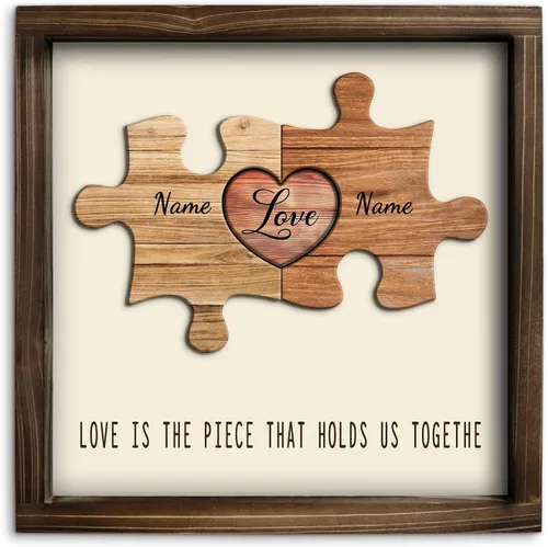 Miniatura 10 de Kas Home Letrero de madera personalizado con nombre de corazón, rompecabezas de nombre de familia personalizado con 1-8 nombres grabados, texto