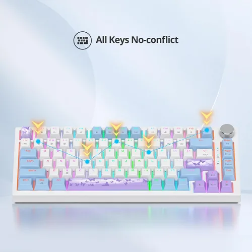Miniatura 4 de Fogruaden Teclado para juegos con cable, 75 por ciento, intercambiable en caliente, teclado mecánico cremoso de montaje en junta con perilla