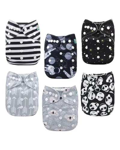 Miniatura 18 de ALVABABY pañales de tela para bebés, tamaño único y ajustable, pañales lavables y reutilizables para niños y niñas, 6 unidades con 12 rellenos