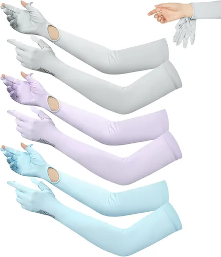 3 pares de guantes de sol largos UV para mujer, pantalla táctil, guantes protectores de dedo completo UPF 50+ para deportes al aire libre