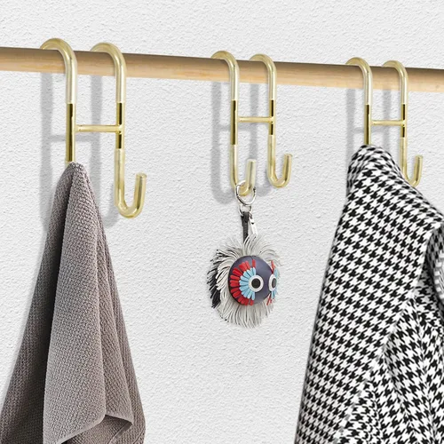 Miniatura 7 de Hitefu 2 ganchos para puerta de ducha, gancho para colgar puertas de vidrio dorado, sin marco, para toallas, bata, trajes de baño, afeitadora, Oro