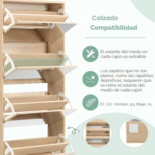 Miniatura 5 de Yechen Zapatero con espejo con 5 cajones abatibles, organizador de almacenamiento de zapatos, armario de zapatos de entrada para puerta delantera