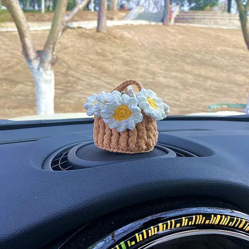Miniatura 18 de Colgante de cactus de ganchillo para espejo retrovisor de automóvil, plantas peludas, adorno colgante para decoración del interior del automóvil