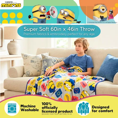 Miniatura 2 de Franco - Manta supersuave para niños, de 46 por 60 pulgadas, de los Minions, The Rise Of Gru, ropa de cama Minions el ascenso de Gru