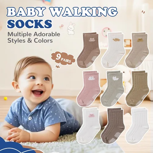 Miniatura 4 de WEVIAS Calcetines para bebés y niños con agarre antideslizante de algodón, calcetines antideslizantes para infantes, niños y niñas, 9 pares