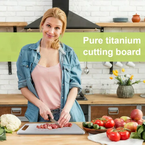 Miniatura 7 de Tabla de Cortar de Titanio para Cocina, Tabla de Cortar Antiadherente de Acero Inoxidable, Tabla de Titanio de Grado Alimenticio de Doble Cara
