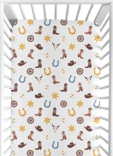 Miniatura 12 de Sweet Jojo Designs Sábana bajera ajustable de animales de granja para cuna portátil para cuna o paquete y juego - Acuarela de granja caballo, vaca
