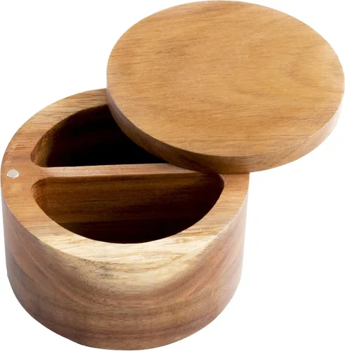Totally Bamboo Rock & Branch Acacia Duet - Cuenco para sal y pimienta, salero y caja de almacenamiento con dos compartimentos, tapa giratoria