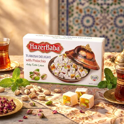 Miniatura 9 de Hazer Baba Delicias Turcas con Pistacho, Caja de bocadillos gourmet, Tradicional, Bocadillo vegano, Lokum turco, Dulces únicos, Loukumi, Delicias