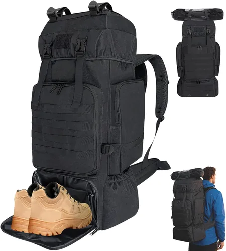 Miniatura 10 de Mochila de senderismo, mochila grande de 100L para acampar, mochila MOLLE impermeable y expandible, mochila táctica militar para deportes al aire