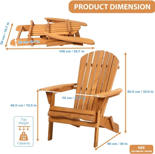 Miniatura 3 de Dopinmin Silla plegable de césped, silla para jardín de patio al aire libre, silla Adirondack de madera natural
