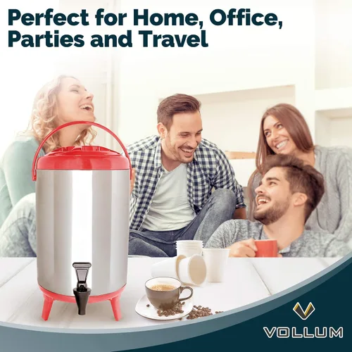 Miniatura 6 de Vollum - Dispensador de bebidas aislado de acero inoxidable – Jarra térmica aislada para café caliente y frío – Dispensador de 10 litros con espita