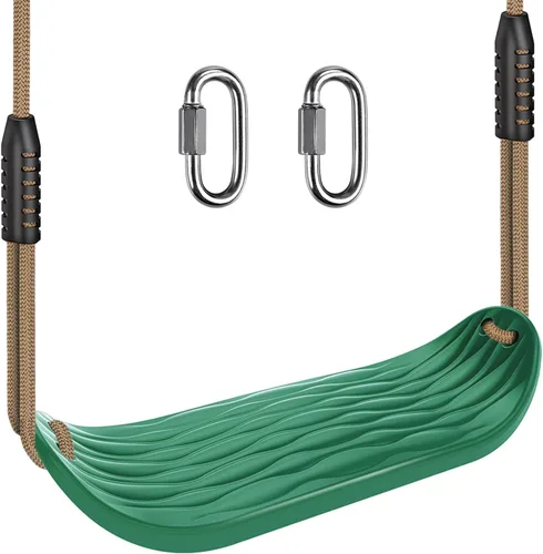 Miniatura 11 de SELEWARE Asiento de columpio de plástico, juego de columpio antideslizante para árbol con cuerda ajustable y 4 mosquetones, accesorios de juego