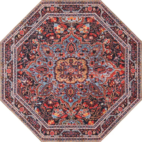 Miniatura 10 de Unique Loom Timeless Collection - Alfombra de área - Jude (3 pies 6 pulgadas, redonda, borgoña/negro)