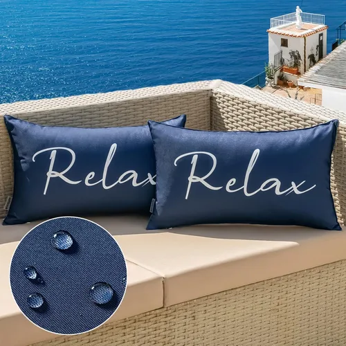 Miniatura 9 de MIULEE Juego de 2 fundas de almohada impermeables para exteriores, fundas de almohada cuadradas decorativas para exteriores, para silla, patio, Rojo