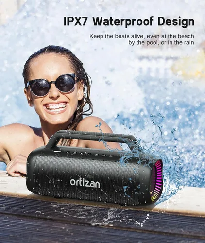 Miniatura 10 de Ortizan Altavoces inalámbricos Bluetooth de 80 W con graves, tiempo de reproducción 24 horas, IPX7 impermeable, Bluetooth 5.3, emparejamiento TWS