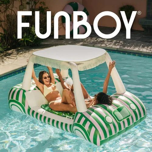 Miniatura 8 de FUNBOY Flotador de piscina de carrito de golf con estampado de palma de 90 pulgadas con 2 portavasos y pantalla de flecos extraíble, flotadores