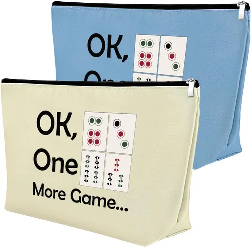 Mxrymvu Mahjong Lovers Gift for Women Makeup Bag Mahjong Player Gifts for Friend Grandma, Azul, beige, Bolsa