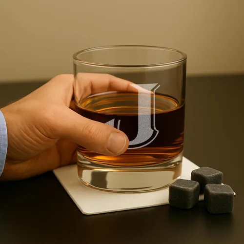 Miniatura 2 de On The Rox Drinks (J-Monogram) - Juego de 4 piezas de vasos rocks de base pesada grabados de 11 onzas - Vidrio elegante de calidad - Bebida