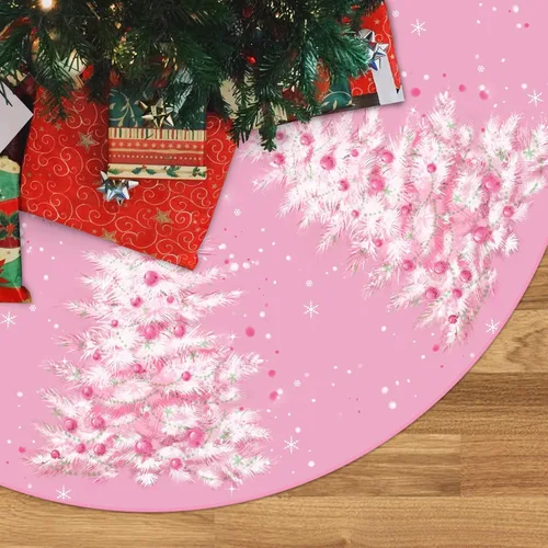 Falda de árbol de Navidad, falda de árbol de Navidad rosa de 48 pulgadas, falda de árbol de invierno de Navidad para decoración de interiores y
