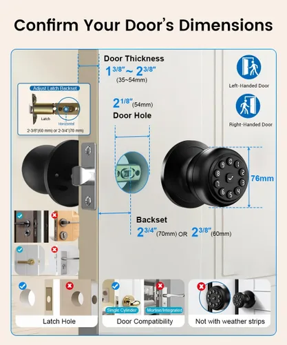 Miniatura 7 de Cerradura de Puerta con Huella Dactilar, Perilla Inteligente de Puerta con Huella Dactilar con Cerradura, Perilla de Puerta Biométrica con Control