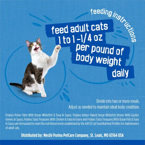 Miniatura 8 de Purina Friskies - Paquete variado de alimentos húmedos para gatos, Oceans of Delight en copos y filetes Prime (paquete de 40), latas de 5.5 onzas