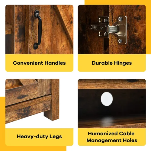 Miniatura 9 de Tangkula Soporte de TV industrial con puertas de granero para televisores de hasta 65 pulgadas, mueble consola de TV de granja con estantes